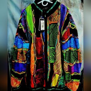 Rare COOGI 1 Of 100 Limited Edition Multicolor 3d Knit Full Zip  Cardigan